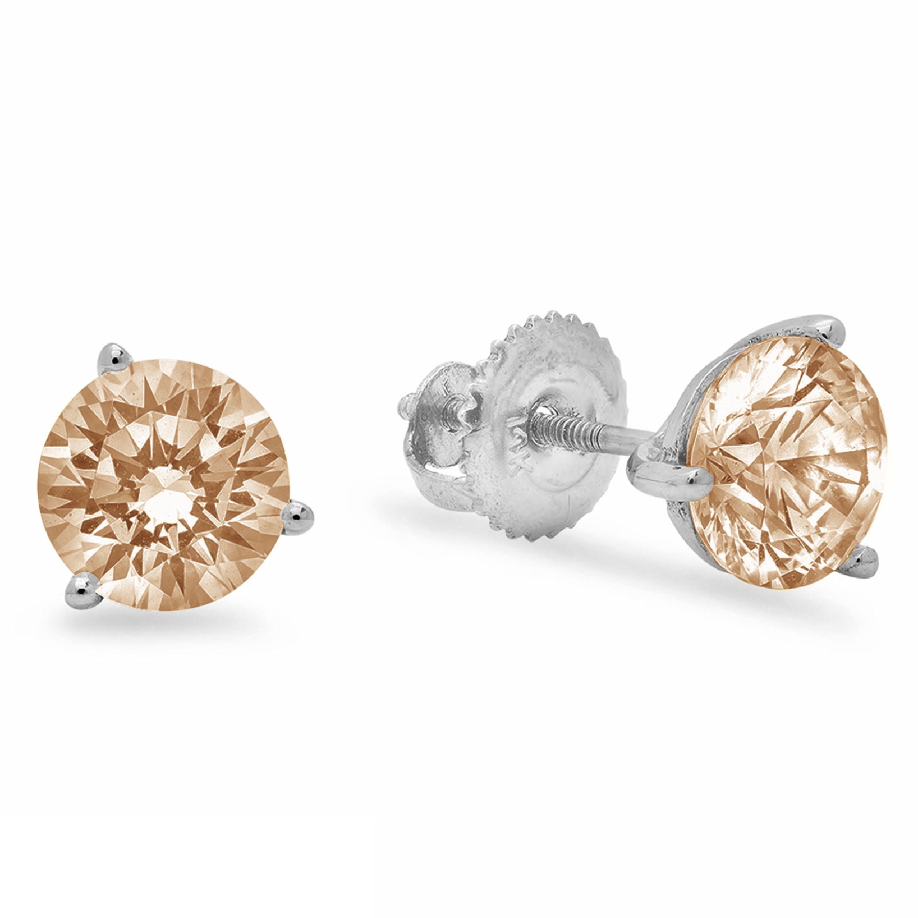 Details about   1ct Round Cut Solitaire Studs White Sapphire 18k Yellow Gold Earrings Screw back 