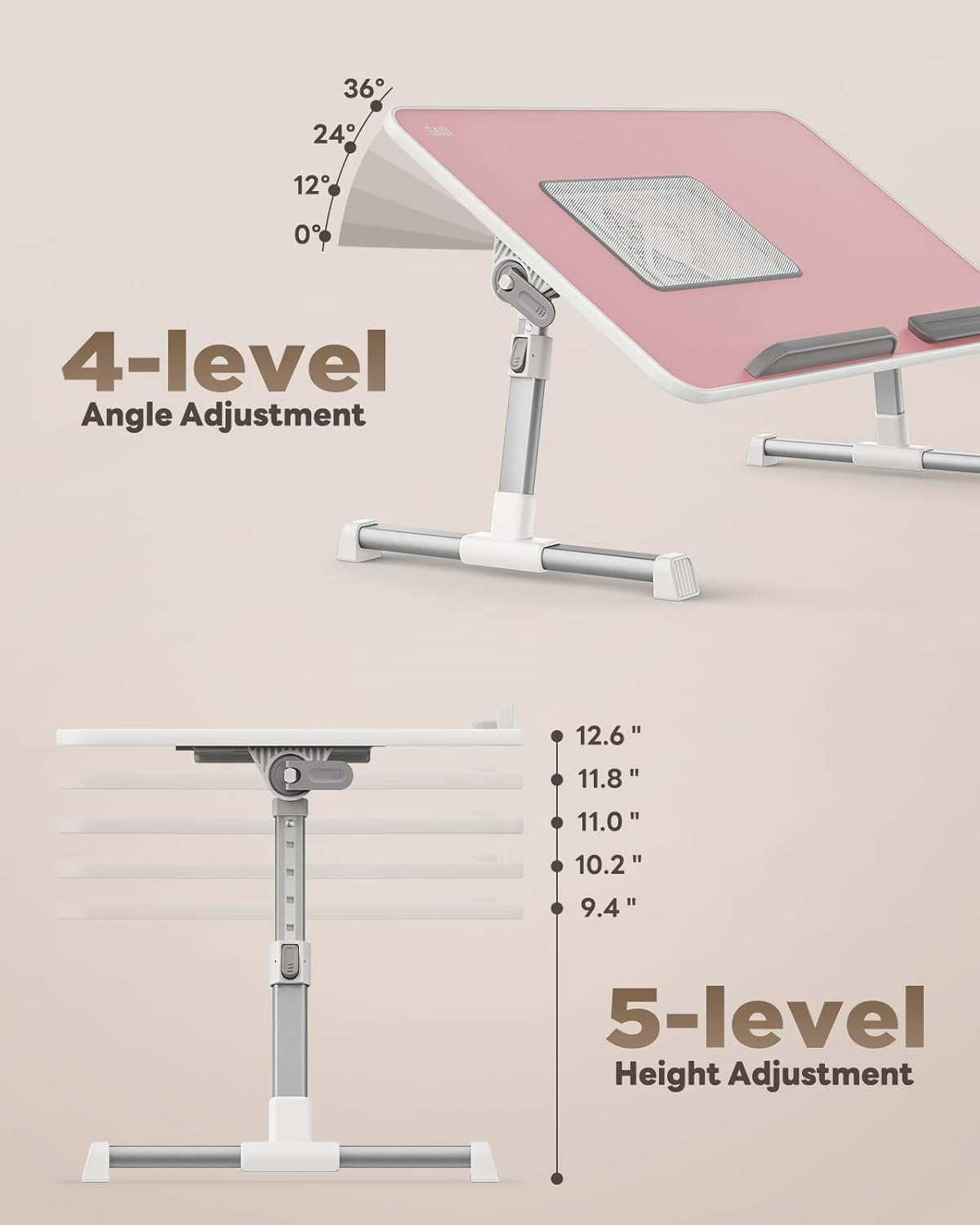 Laptop Desk for Bed with Cooling Fan,  Height & Angle Adjustable Laptop Stand for Bed, Lap Desk Tray Table, Lightweight Foldable Portable  Table