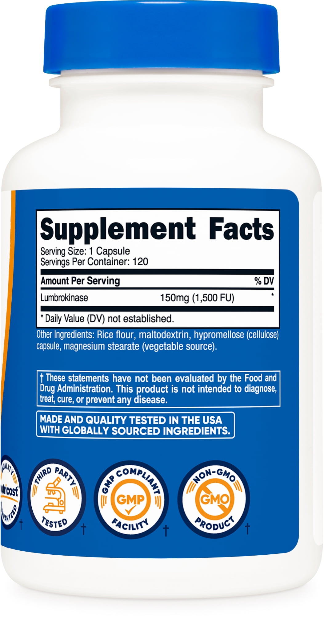 Nutricost Lumbrokinase Capsules 150 mg (120 capsules) - Gluten-Free, Vegan, GMO-Free