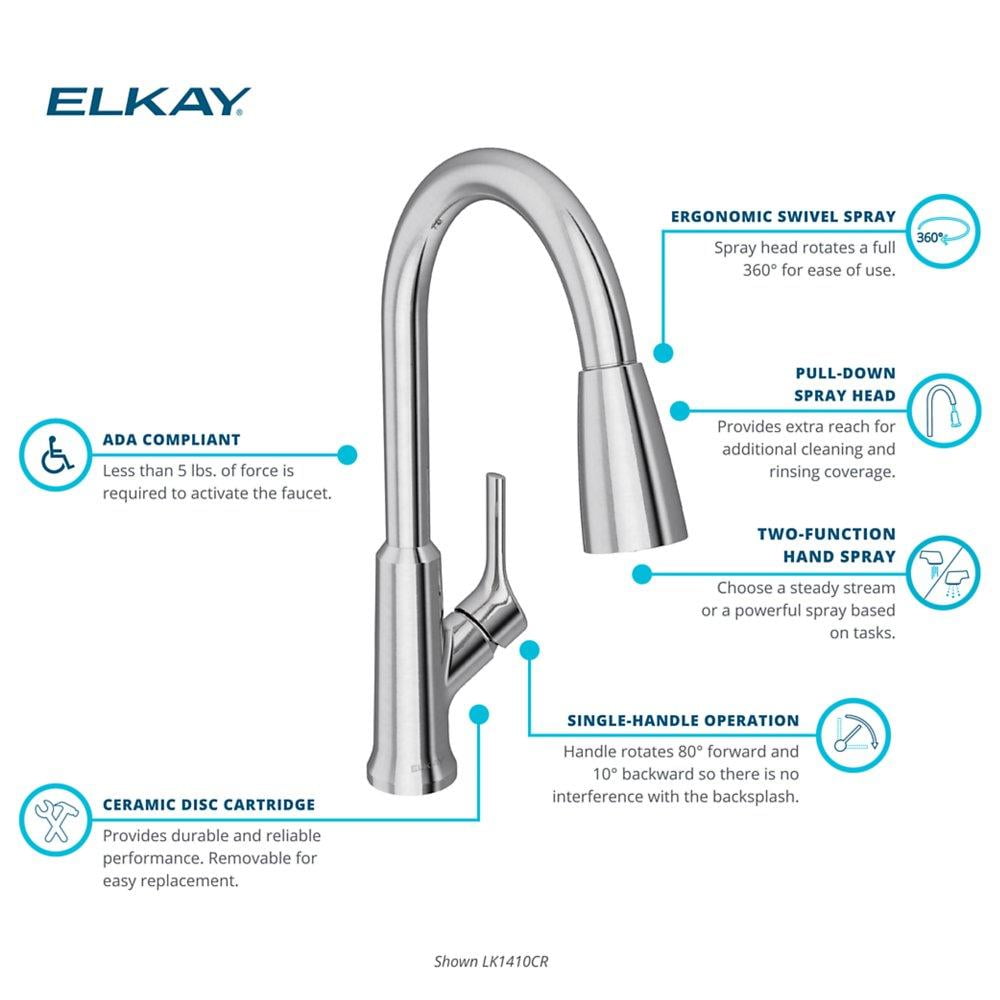 Elkay LK1410CR Single-Handle 2-Setting Pull-Down Spray Kitchen Faucet (Chrome)