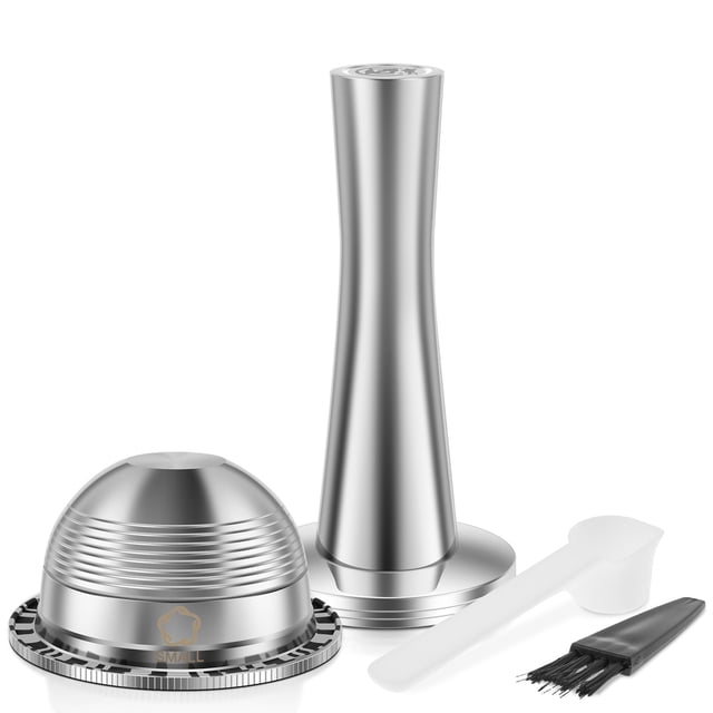 Stainless Steel Coffee Capsule Reusable Coffee Pods Practical Coffee Pod Refill Kit with Filling Spoon Brush Coffee Tamper Complete Coffee Capsule Refill Kit for Making Coffee-sliver-