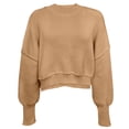 thumbnail image 5 of RYRJJ Women Crewneck Cropped Sweaters Drop Long Sleeve Trendy Fall Oversized Side Slit Ribbed Knit Pullover Sweater Top(Brown,M), 5 of 7