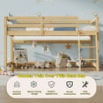 thumbnail image 3 of Kids Loft Bed, Twin Low Loft Bed - Solid Wood Convertible Bed with LED Strip Lighting and 6 Wooden Hooks, Transforms to Bunk Bed, Safe for Kids Room, Easy Assembly, Oak Finish, 3 of 10