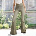 thumbnail image 3 of Pantalones Pantalones con corte de bota con cierre de botones Pantalones acampanados informales Pantalones de cintura alta Traje diario Ygjytge Verde T XS para Mujer, 3 of 7
