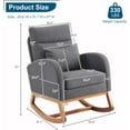 thumbnail image 2 of LYYHTY Grey Linen Nursery Rocking Chair with Thick Headrest, Upholstered Mid-Century Modern Nursing Rocker Glider with Curved Armrest, Sturdy Solid Wood Base for Living Room, Bedroom, Baby Room, 2 of 7