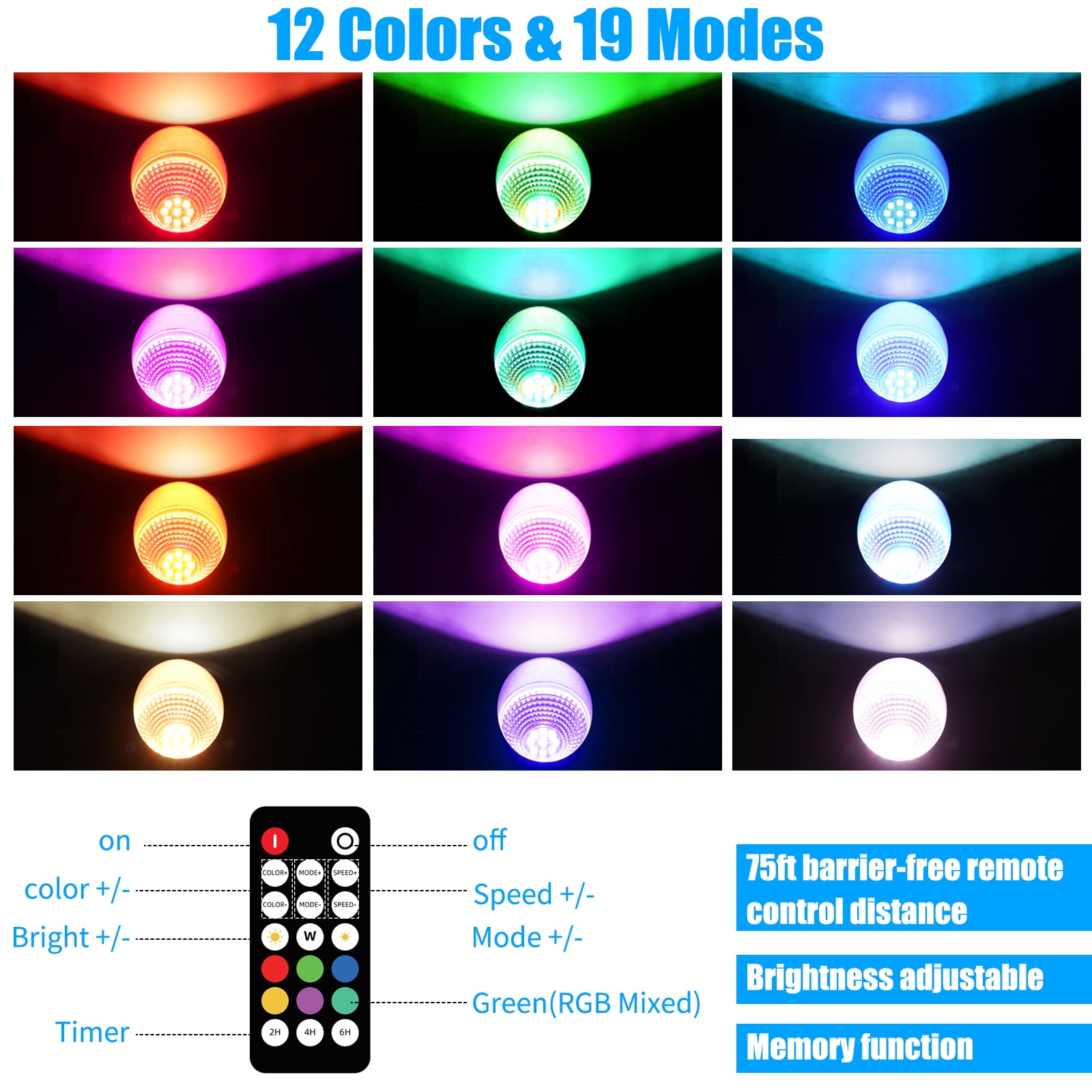 20W Christmas Halloween Spot Lights Outdoor, RGB Color Changing Landscape Spotlight 120V IP65 Waterproof with Plug & Remote, for Yard Garden, 4 pack