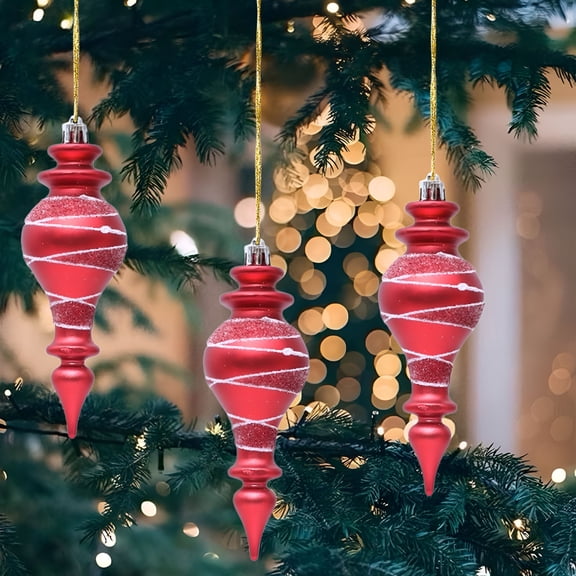 BESTSKY 3Pcs Mercury Glass Finial Christmas Ornaments Hanging Christmas Finials Glass Ornaments Assorted Mercury Decor for Vintage Holiday Xmas Tree Decoration