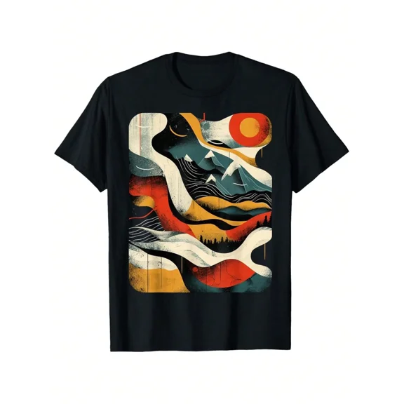 Abstract Mountain Landscape Graphic T-Shirt Retro Nature Art Men's Unisex Short Sleeve Tee
