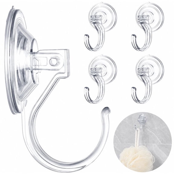 4 Pack Suction Cup Hooks for Shower, Extra Large Clear 1.9" Shower Suction Hooks, Heavy Duty Reusable Removable Plastic Wreath Hanger for Windows, Glass, Bathroom, Loofah, No Tools, No Damage