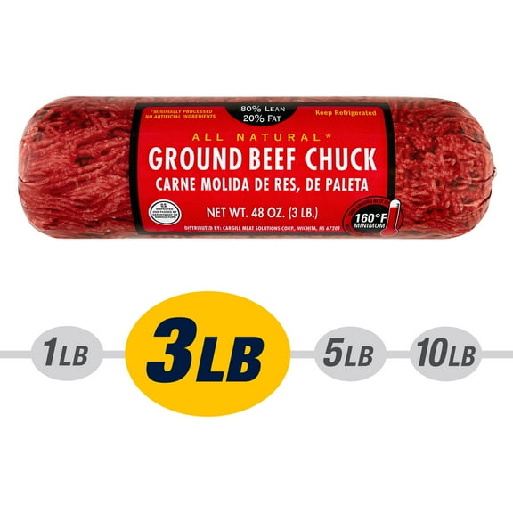 All Natural* 80% Lean/20% Fat Ground Beef Chuck, 3 lb Roll