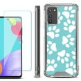thumbnail image 1 of Shockproof Bumper Phone Case for Samsung Galaxy A02s, with Tempered Glass Screen Protector, by OneToughShield ® - Pet Paw / Teal, 1 of 4
