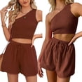 thumbnail image 3 of Pantalones Cortos De Salón Mujeres Lounge Shorts Crop Tops Sin mangas Trajes de verano de dos piezas (Light Brown X Ygjytge para Mujer Marrón claro T M, 3 of 7