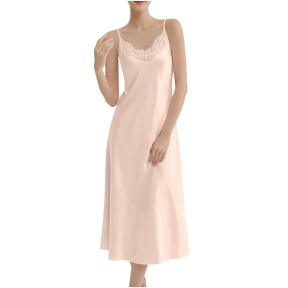 Gytharion Silk Nightgown for Women Long Satin Slip Pajamas Dress Sleeveless Backless V-Neck Cami Sleepdress Soft Comfy Spaghetti Straps Smooth Nightdress
