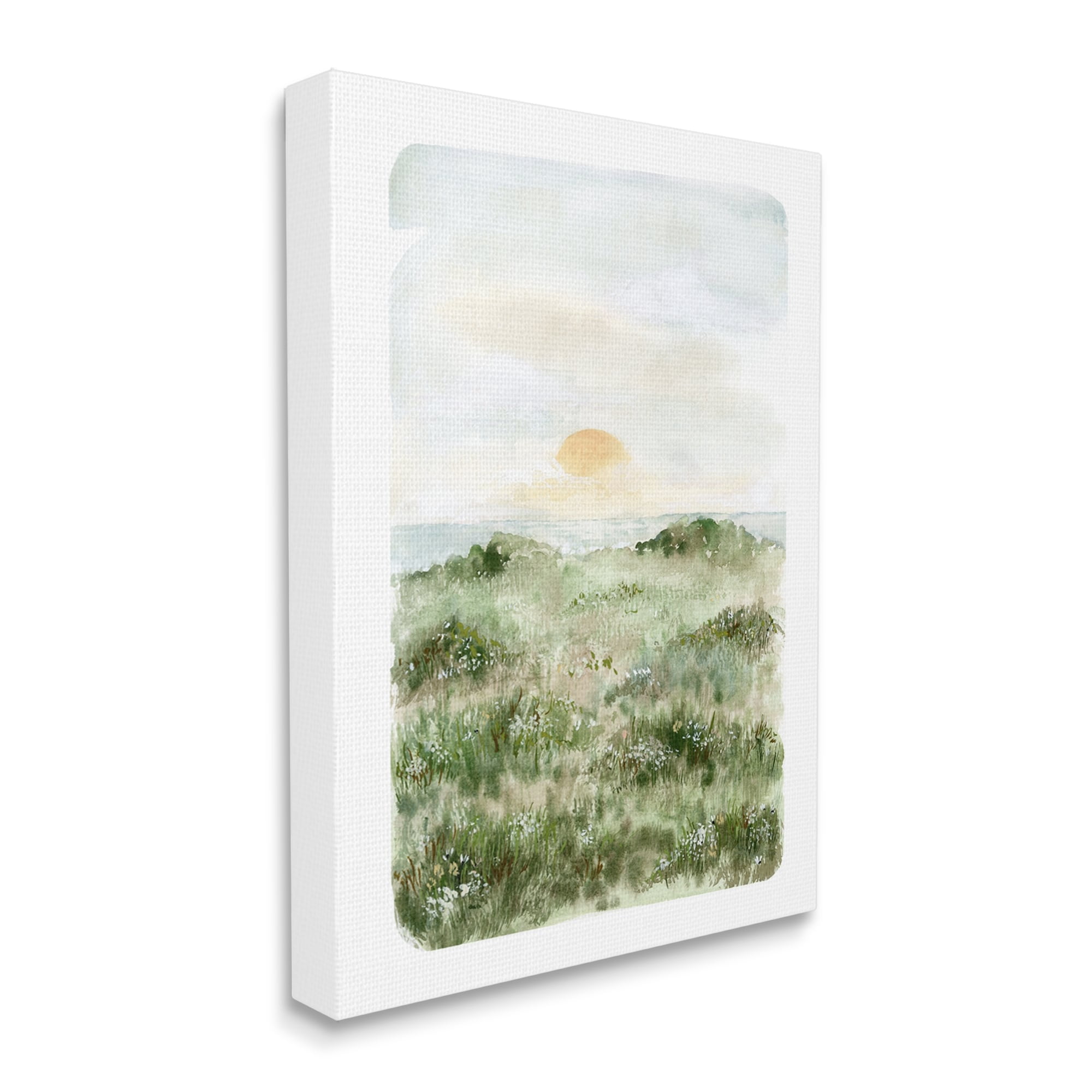 Stupell Industries Grassland Field Sun Peeking Ocean Horizon Painting Gallery Wrapped Canvas Print Wall Art, Design by Leah Bisch
