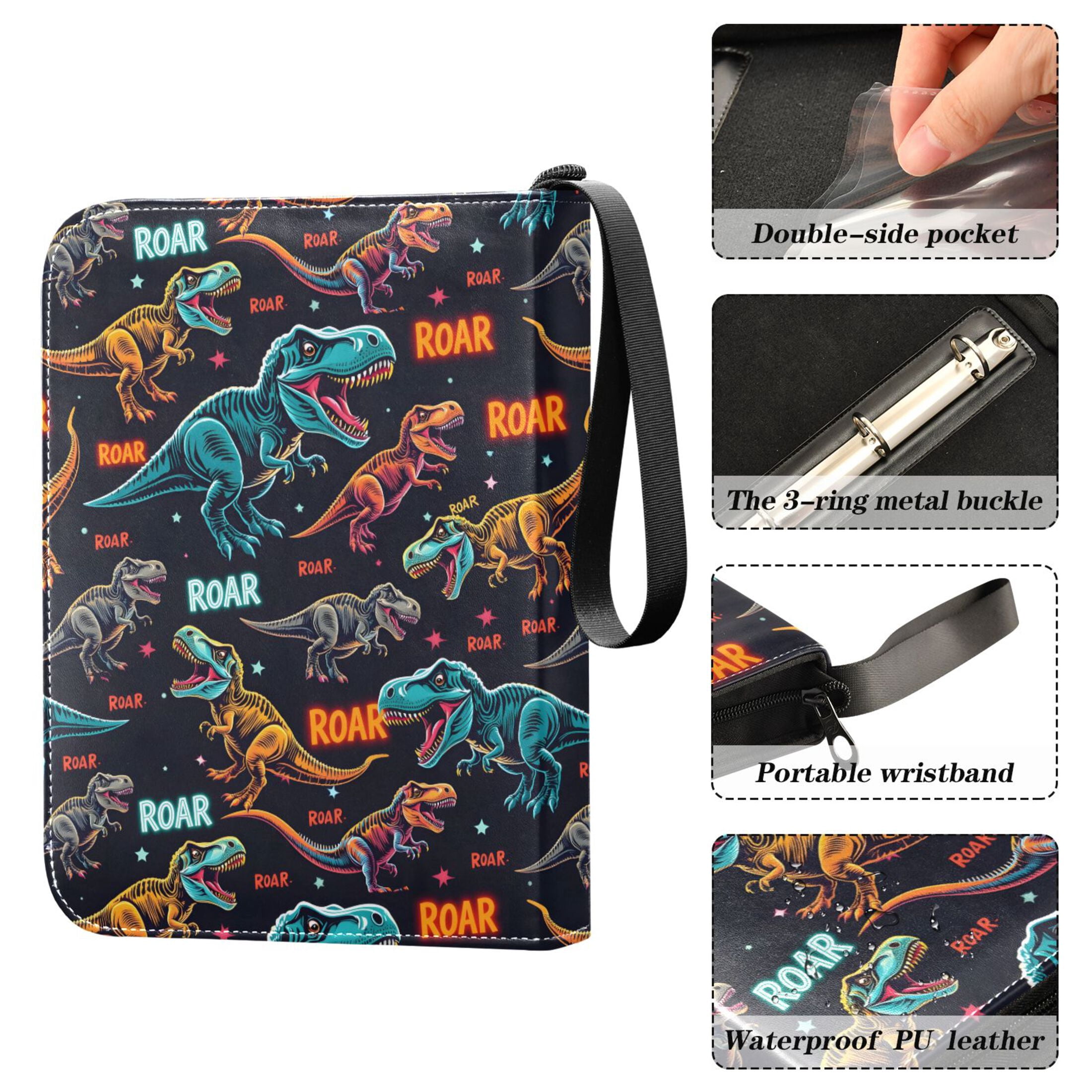 ALAZA Neon Cartoon Dinosaur Trading Card Binder 4 Pocket Cards Collection Album 400 Folder Holder