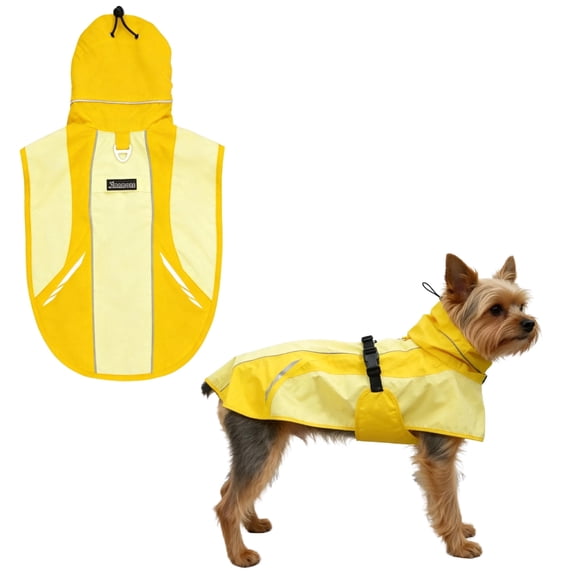 MAMORE Waterproof Dog Rain Jacket with Mesh Lining, Reflective Pet Raincoat for Small Medium Dogs(Yellow，M)