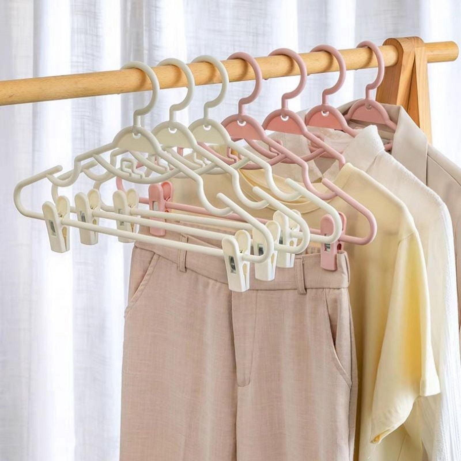 5pcs Clothes Hangers with Clips Plastic Space Saving Non-Slip Skirt Organizer ,Pink