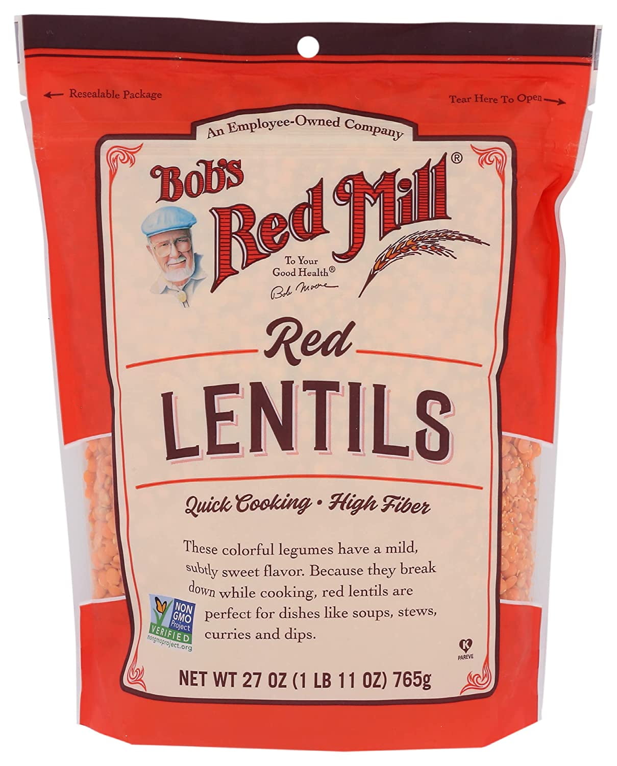 Bob's Red Mill, Red Lentils Heritage Beans, 27 oz