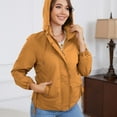 thumbnail image 5 of Defitshape Women's Rain Jacket Outdoor Waterproof Short Anoraks Hooded Lightweight Raincoat Long Sleeve Full Zip Fall Top Casual Windbreaker Golden 14, 5 of 5