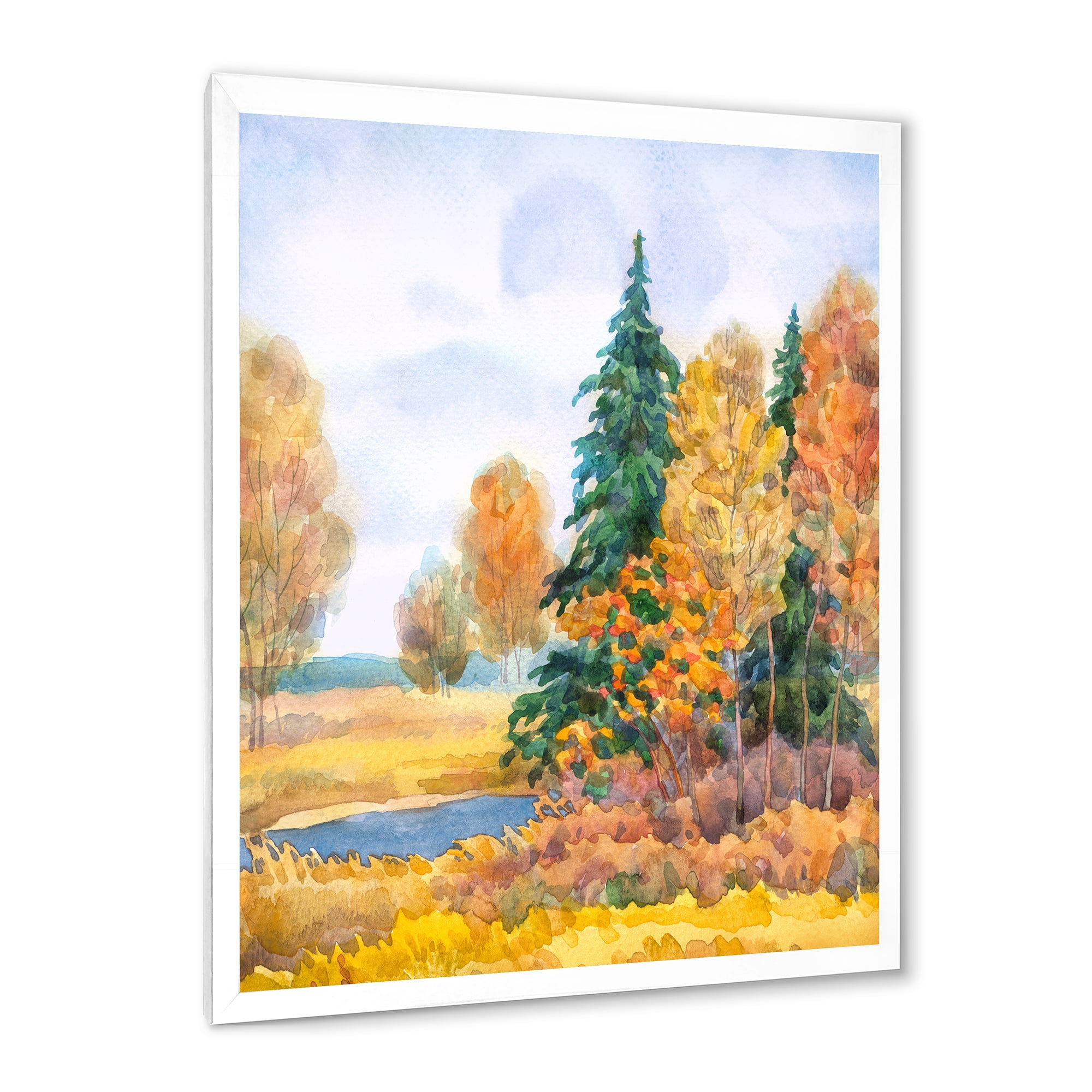 Designart 'Autumn Forest By The Lake Side V' Lake House Framed Art Print