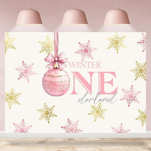 7x5FT 1st Birthday Backdrop for Girls Pink Bowknot Winter Onederland Snowflake Photography Background First Birthday Party Decorations Supplies Cake Table Banner Photo Booth Props