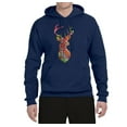 thumbnail image 2 of Trippy Colorful Buck Head Rainbow Hunting Deer Mosaic | Mens Animal Lover Hooded Sweatshirt Graphic Hoodie, Navy, 2XL, 2 of 4
