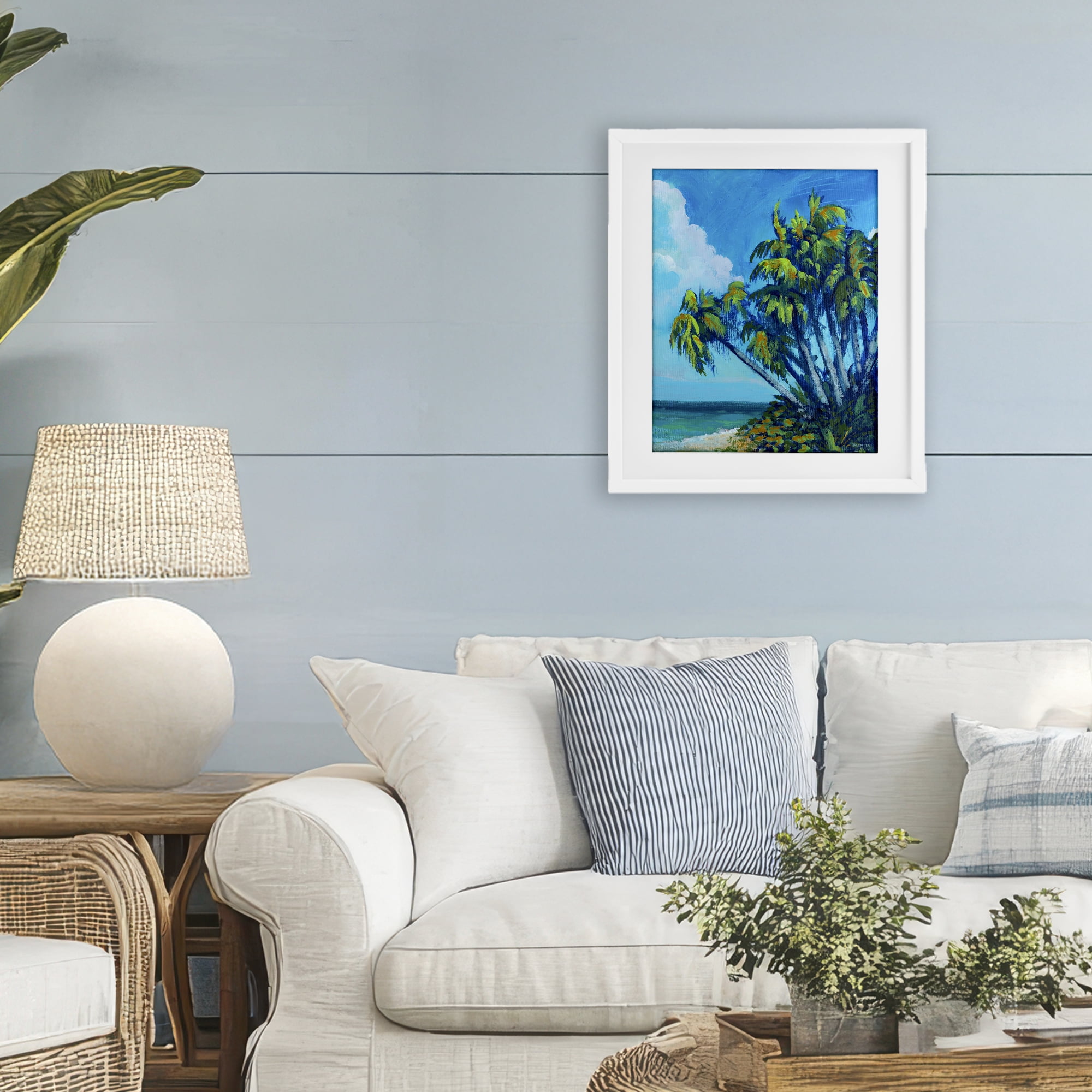 Stupell Industries Cerulean Sky & Palms White Framed Print Under Glass, design by Dan Meneely