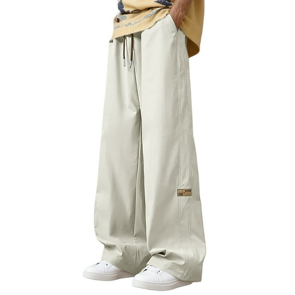 sususu Sweatpants Men Pack,Men's Straight Leg Loose Fit Wide Leg Casual Trousers for Autumn and Summer Seasons Comfortable Sports Style Daily Wear,White,L