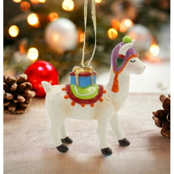 Ceramic Llama Ornament 4in Mom