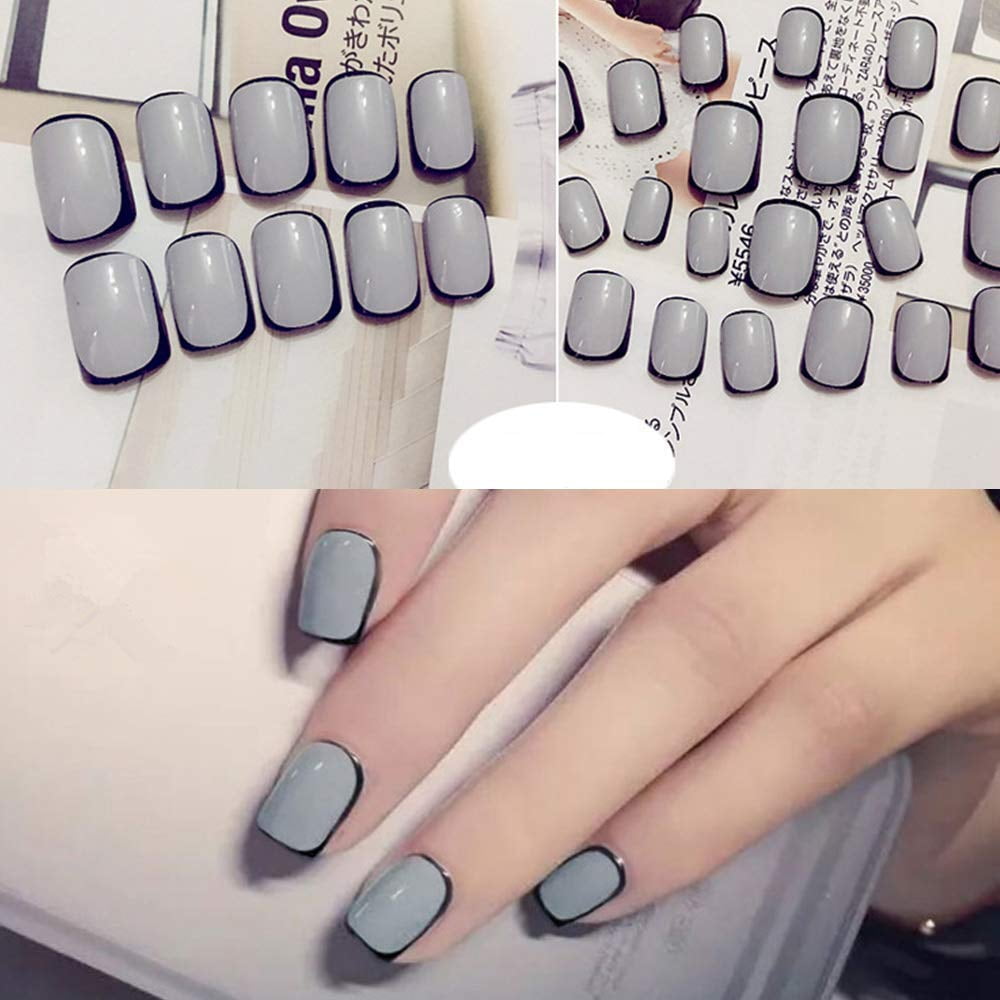 24Pcs Short Square Press on NailsFake Nails, Full Cover Squoval Artificial  Acrylic Nails - Walmart.com
