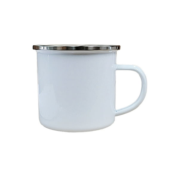 INTBUYING 48 pcs 12 oz Sublimation Fine Enamel Mug Enamel Tea Coffee Drinking Mugs Cups for Home Party Travel Picnic Silver Rim