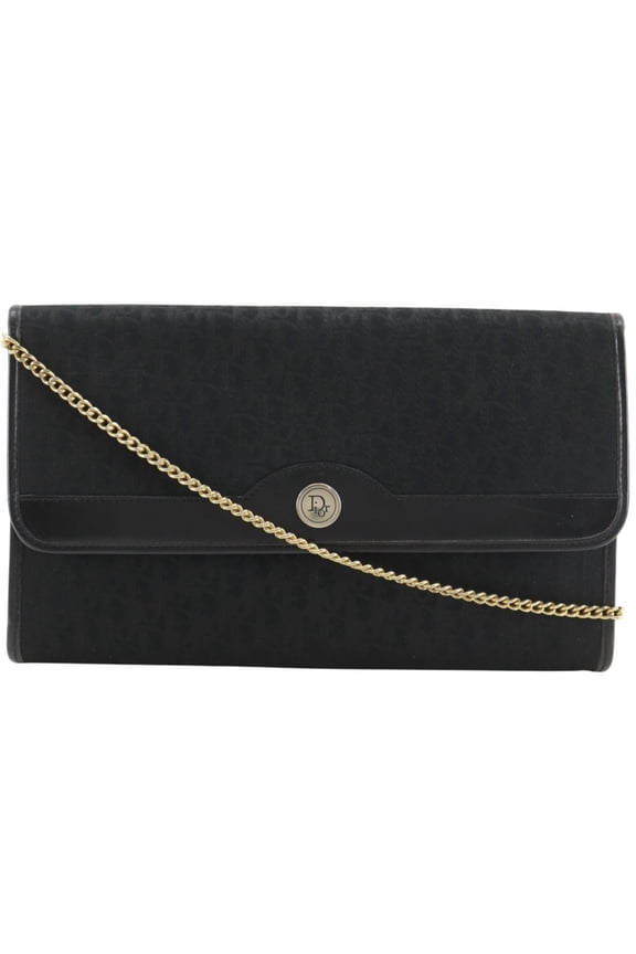 Pre-Owned Christian Dior Chain Shoulder Bag, Vintage Canvas, Black, Snap Button, Women's