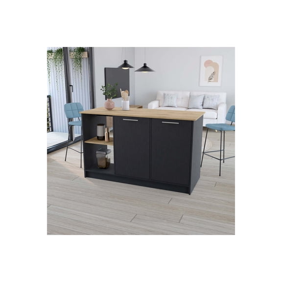 Kitchen Island Padua, Kitchen, Black / Macadamia