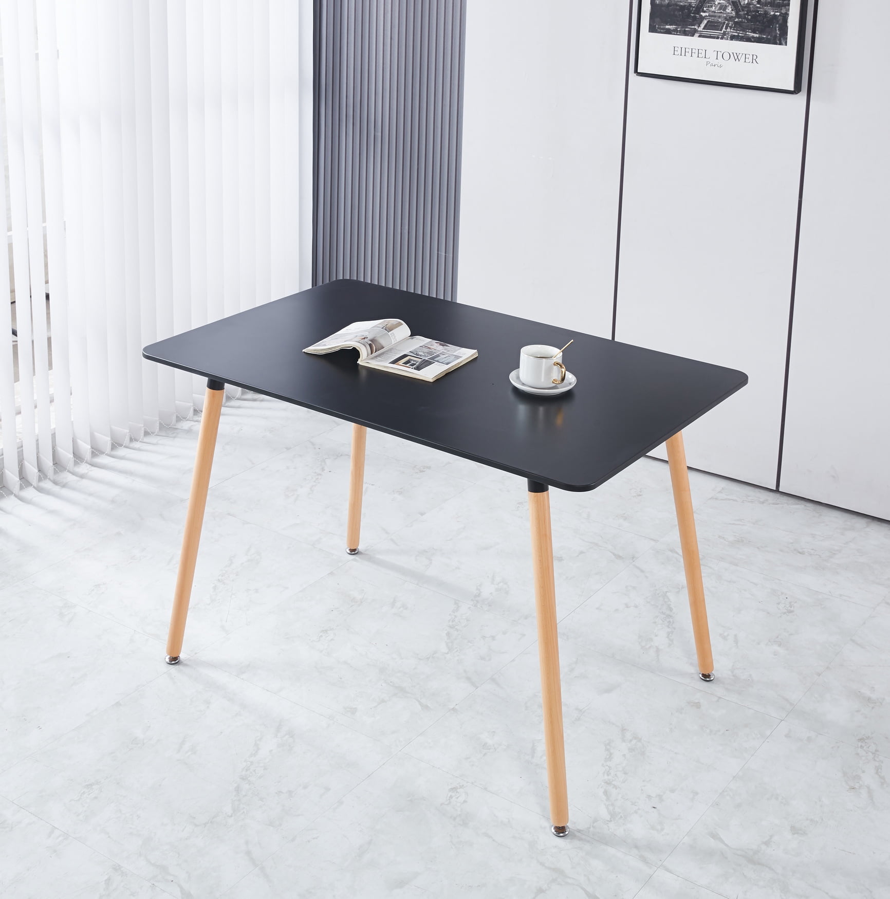 MAYEERTY Modern Square Extendable Dining Table Metal Leg White