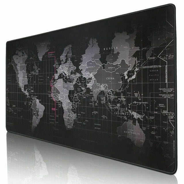 Gaming Mouse Pad Extended Mouse Map Mat (World Map 31.5"x11.8"inch,3mm),Nonslip Base, Thick, Comfy, Waterproof and Foldable Mat for Desktop, Computer, Laptop, Keyboard, Consoles, Black