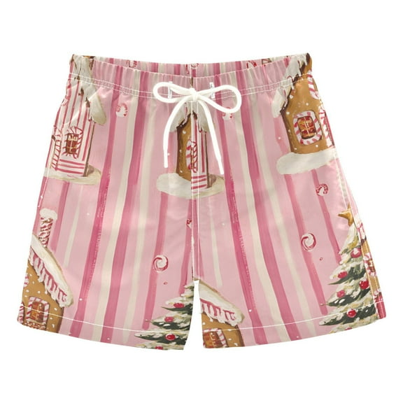 FORMRS Boys Swim Trunks Quick Dry Mesh Liner Boardshorts Sizes XS-XL, Gingerbread Houses