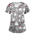 thumbnail image 2 of Garbnen Christmas Scrub Tops Women Stretchy V Neck Short Sleeve Womens Tops Dressy Casual Holiday Print Nurse Uniforms with Pockets S-5XL, 2 of 6