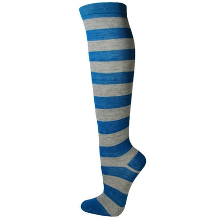 

COUVER [KSTR01] 1 Stripe Fashion/Costume Knee High Socks Bright Blue / Light Gray 1PR