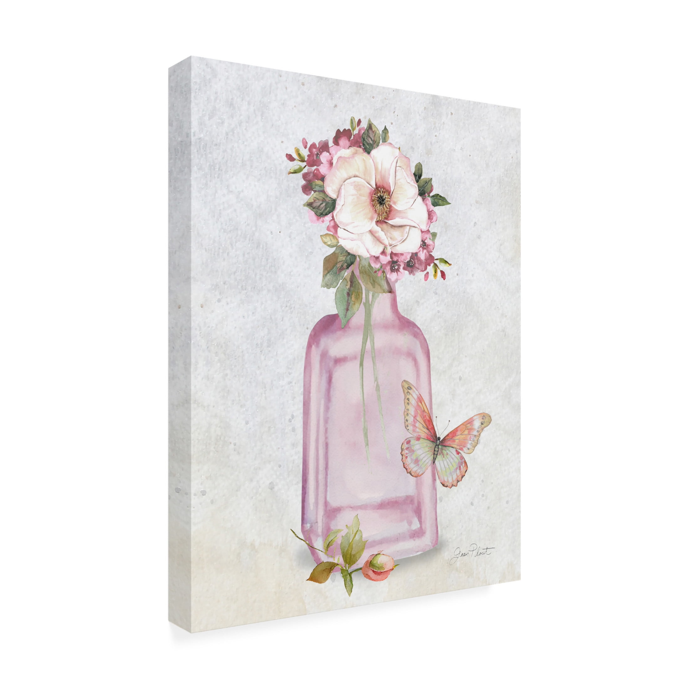 Canvas Wall Art - Jean Plout 'Pink Bottles 2' Wall Art for Living Room, Bedroom, or Office Décor by Trademark Fine Art - 14 x 19 Inches