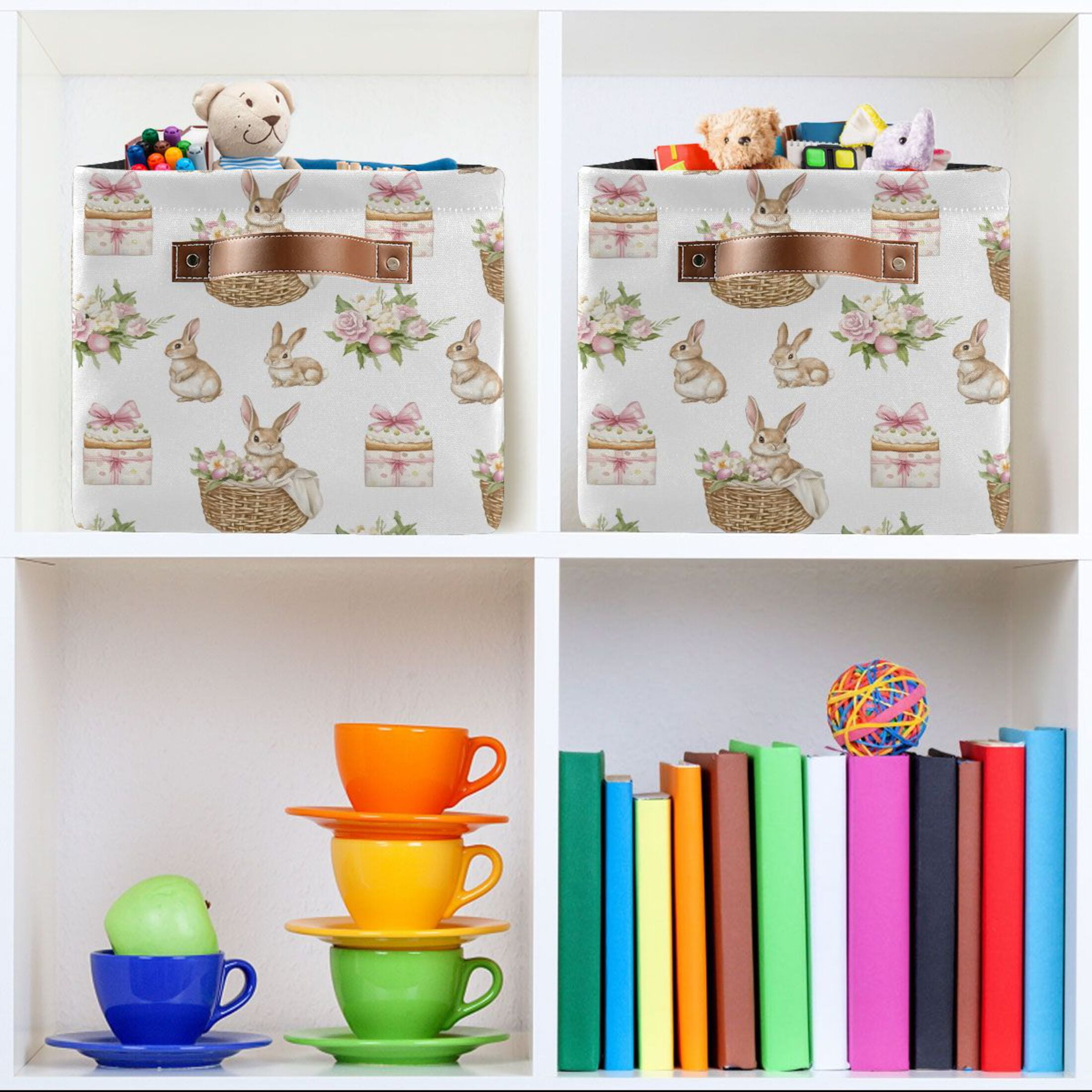 Ryvnso Easter Rabbit Storage Basket Large Bin Foldable Boxes Toys Organizer 14.2x10.2x8.3in 2 PCs