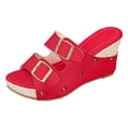 thumbnail image 5 of Rokment Womens Double Buckles Wedge Dressy Slides Sandals 2026 Trendy Casual Studded Espadrilles Platform Chunky High Heels Dress Slip on Summer Shoes for Ladies Red Size 8.5, 5 of 6