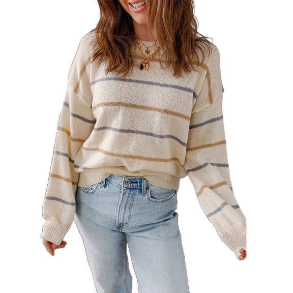 2026 New Women's Casual Colorful Striped Pullover Long-Sleeved Loose Sweater