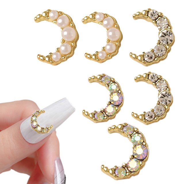 Nail Art Charms Perla Luna Aleación Diamante Taladro de uñas Cristales de diamantes de imitación Decoraciones de uñas 60 piezas para bricolaje Nail Art Manicura Fabricación de joyas Manualidades