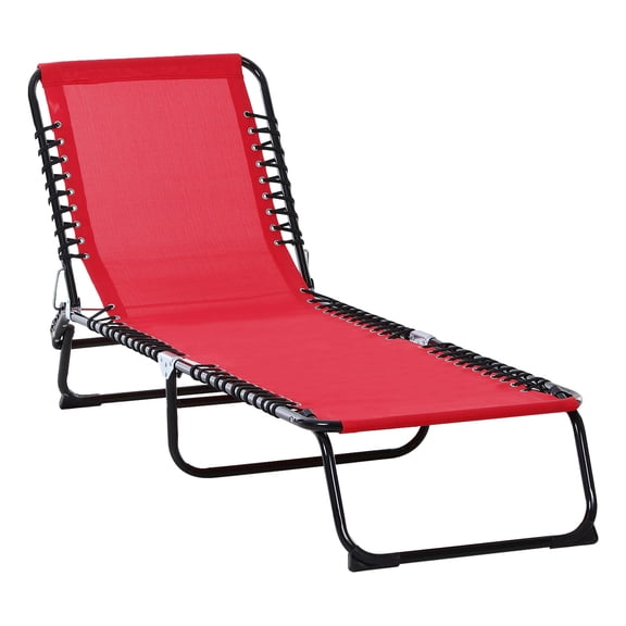 Folding Chaise Lounge Chair, Patio Sun Tanning Chair, Outdoor Reclining Beach Chair w/ Pillow, 4-Position, Breathable Mesh, Wine Red