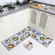 2 pièces tapis de cuisine ensemble tapis de cuisine en caoutchouc antidérapant pots et casseroles lavables design décoration de cuisine tapis de sol (gris 15"x47"+15"x23")