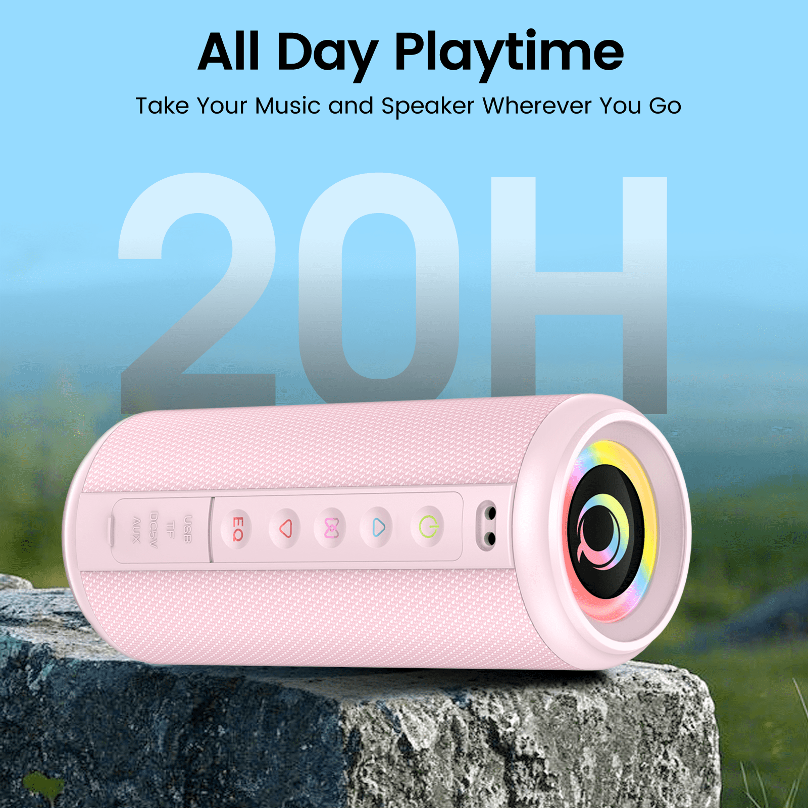 Portable Bluetooth Speaker, Bluetooth 5.4 Wireless Speaker with 20W HD Loud Stereo Sound, 20H Playtime, IP7 Waterproof, LED Lights, TWS Pairing, Built-in Mic, for Outdoor, Party, Home, Gift