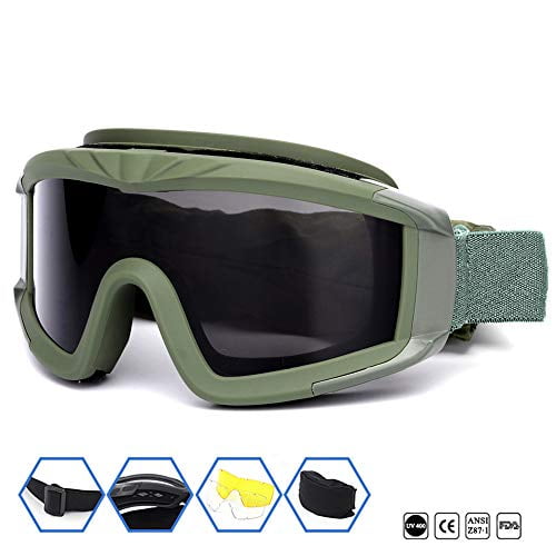 3 Lens Airsoft Tactical UV-400 Protection Goggles Eye Wear Safety Glasses Parts