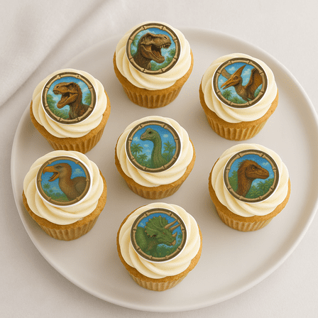 24 Edible Dinosaur Cupcake Toppers – Realistic Prehistoric Dino Party Decorations – Cupcake Toppers for Kids Birthday, Baby Shower, Jurassic Theme