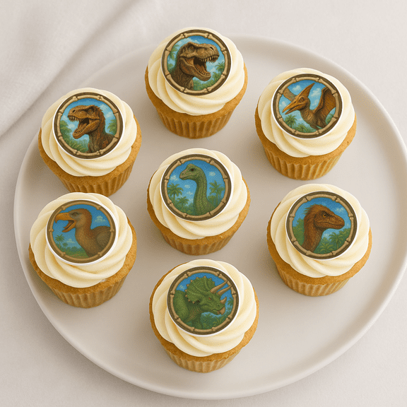 24 Edible Dinosaur Cupcake Toppers – Realistic Prehistoric Dino Party Decorations – Cupcake Toppers for Kids Birthday, Baby Shower, Jurassic Theme