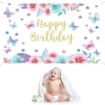 thumbnail image 3 of Happy Birthday Backdrop Watercolor Flowers Butterfly Birthday Photography Background Butterfly Spring Themed Birthday Banner Party Decoration Supplies, 3 of 4